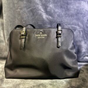 kate spade Black Satin Tote with Gold Logo